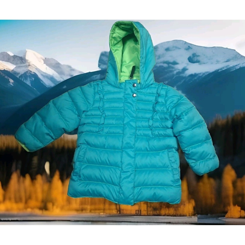REI Puffer‎ Jacket Girls 12M Blue Excellent Hooded Ruffle Insulated Winter Coat